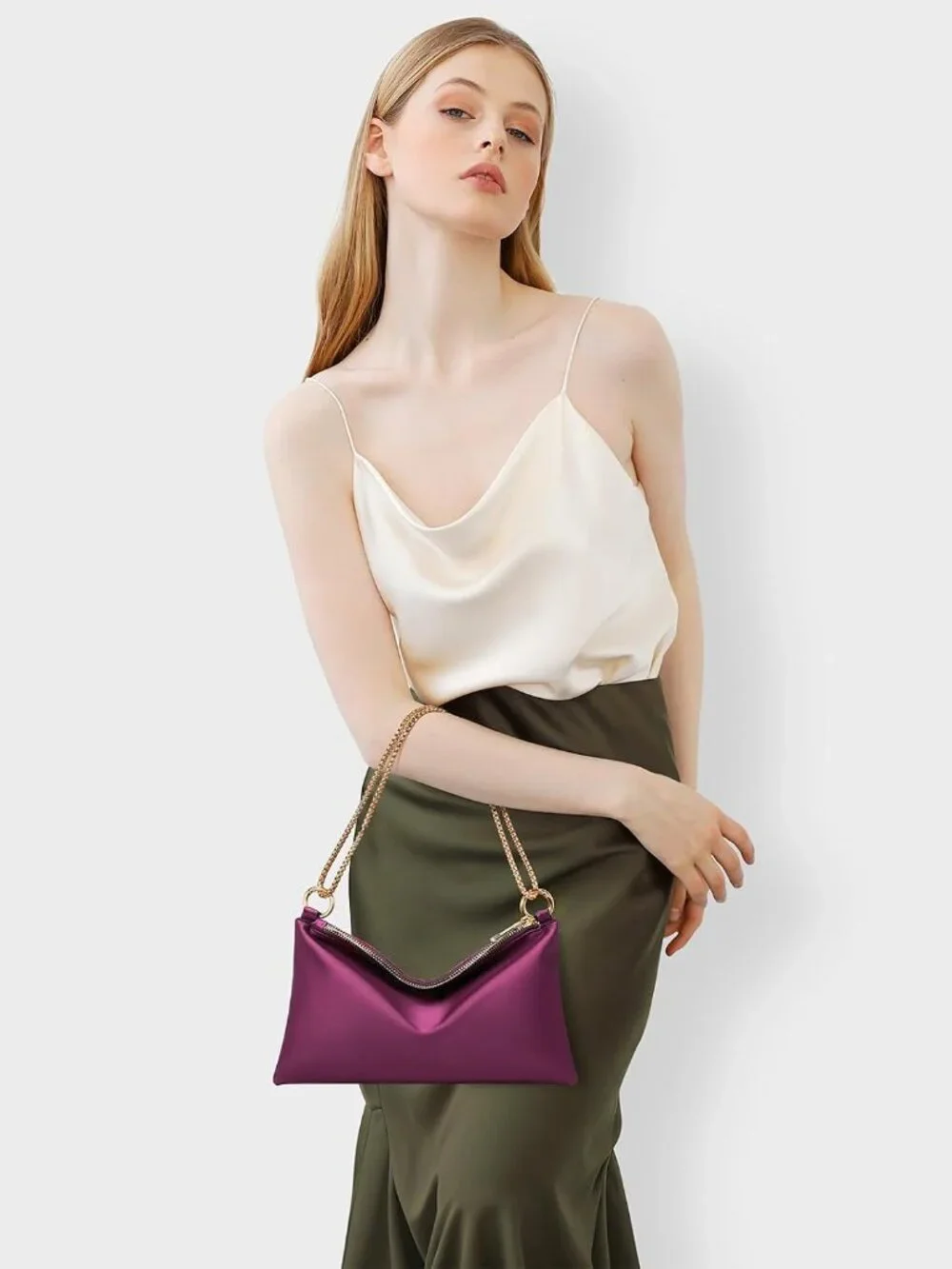 👜Women's Red Evening Handbag Satin Shoulder Bag Cocktail Party Wedding Purse